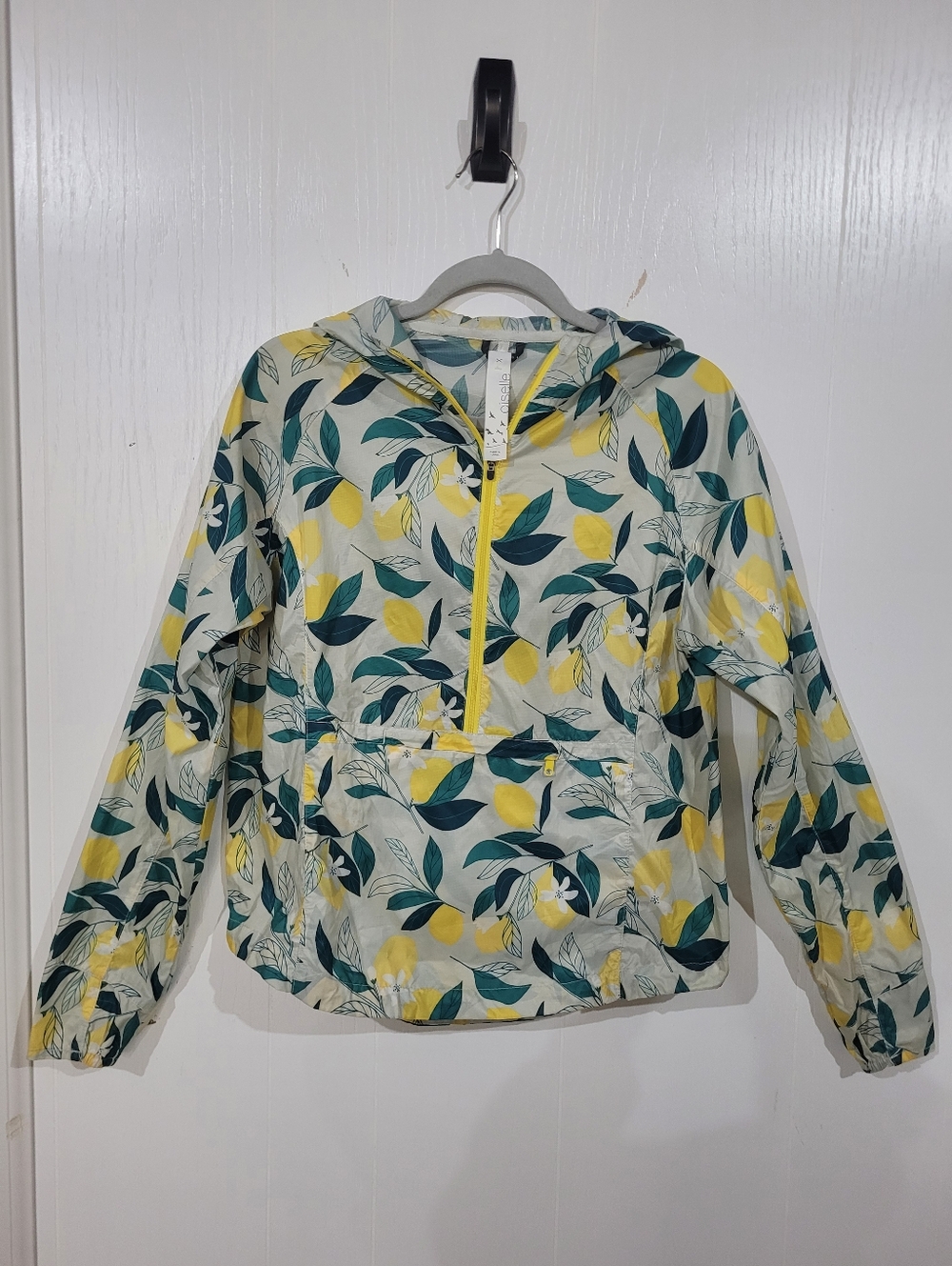 Oiselle X Marisol Ortega Lightweight Hooded Anorak Lemon Leaf Print Jacket Small